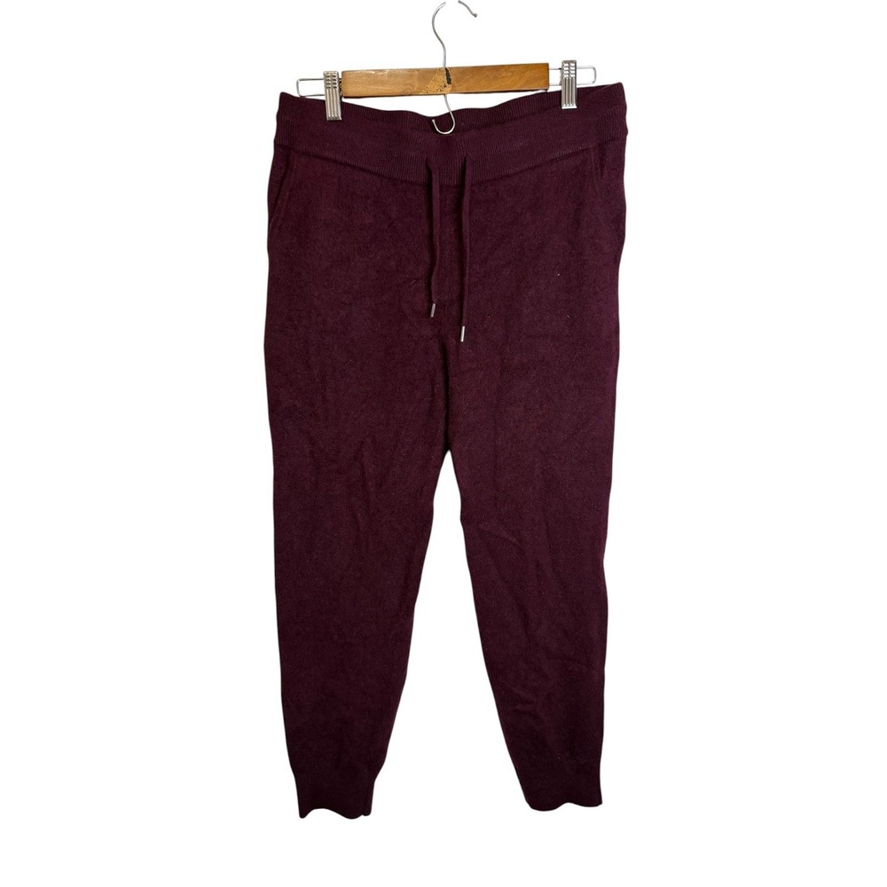 Quince Pants Women's Medium Mongolian Cashmere Knit Jogger Sweatpants Burgundy